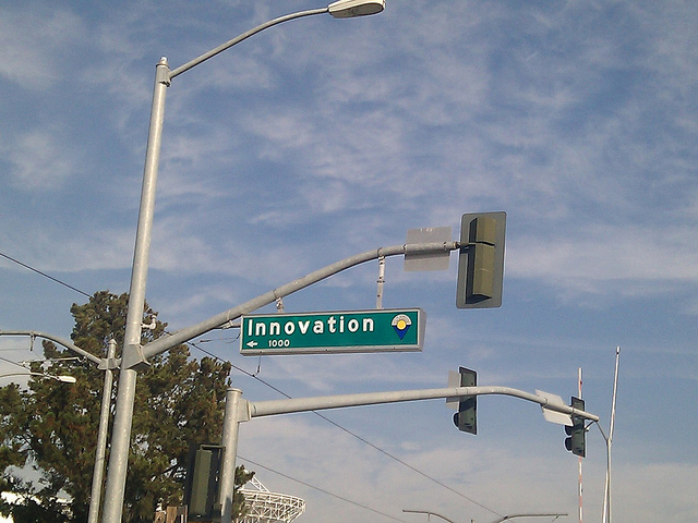 Street sign with the word innovation on it