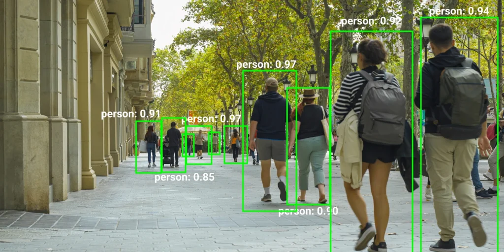 Four data types being labeled: a bounding box on a photograph, highlighted entities in text, an audio waveform with speaker segments, and a 3D point cloud with outlined objects